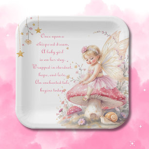Pink & Gold Fairy Cottage Core Girl's Baby Shower  Paper Plates