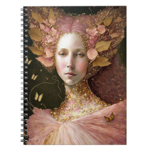Pink Gold Fairy Fae Woman Fantasy Art Notebook