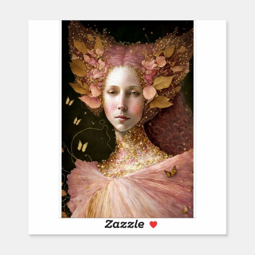 Pink Gold Fairy Fae Woman Fantasy Art Sticker