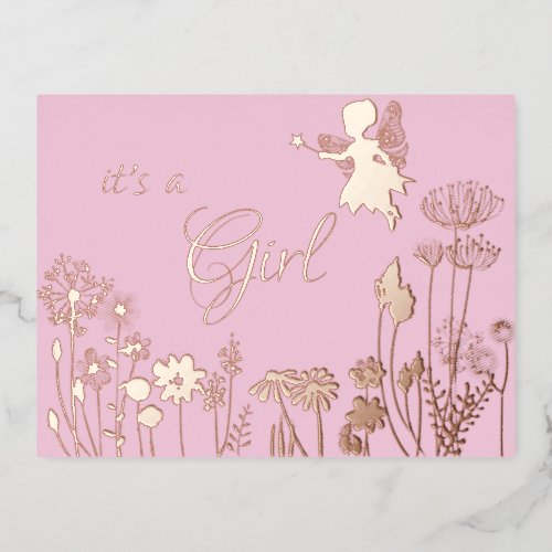 Pink  Gold Fairy its a Girl Birth Announcement