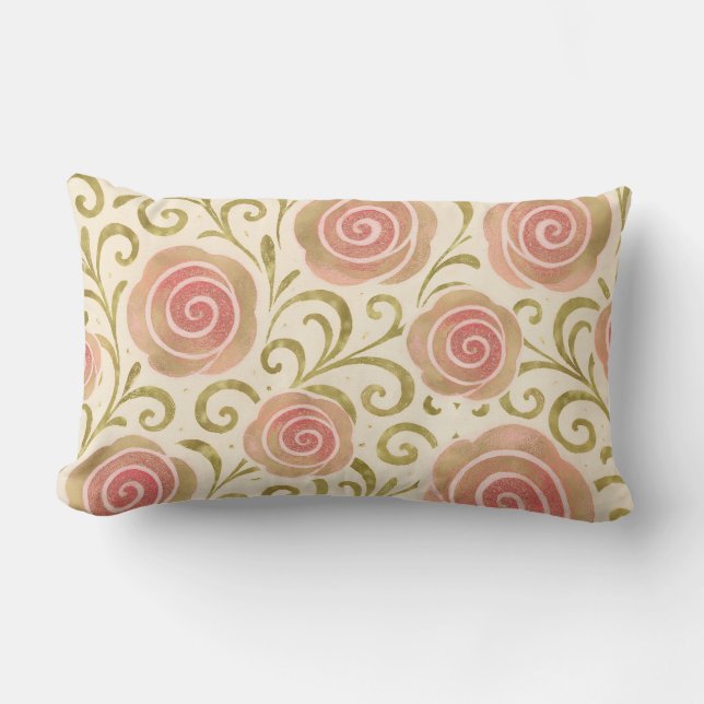 Pink & Gold Fairy Tale Storybook Princess Roses Lumbar Pillow (Front)