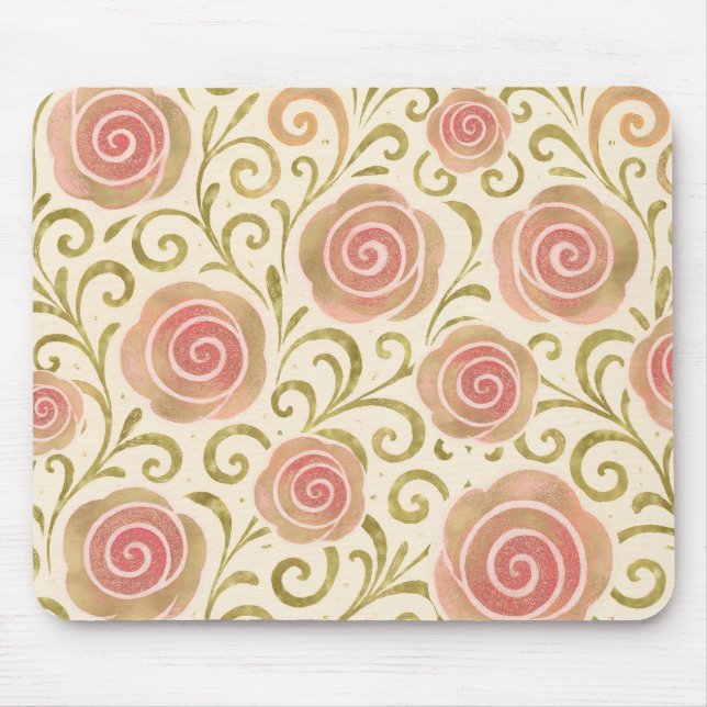 Pink & Gold Fairy Tale Storybook Princess Roses Mouse Pad (Front)