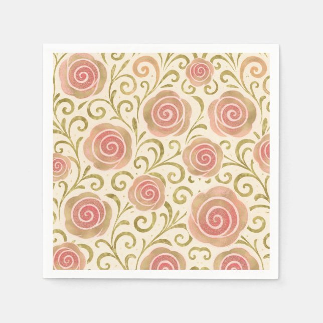 Pink & Gold Fairy Tale Storybook Princess Roses Napkins (Front)