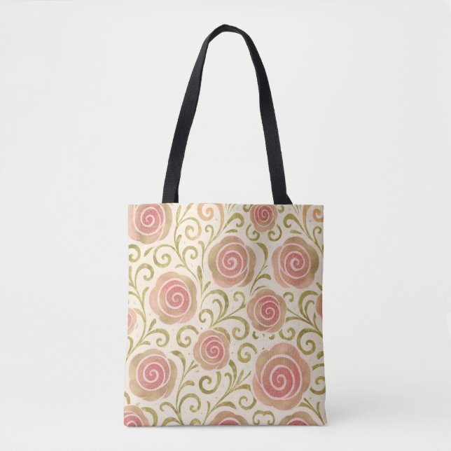 Pink & Gold Fairy Tale Storybook Princess Roses Tote Bag (Front)
