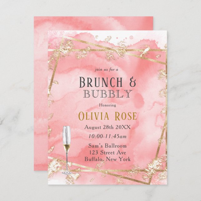 Pink Gold Fairytale Brunch & Bubbly Invitation (Front/Back)