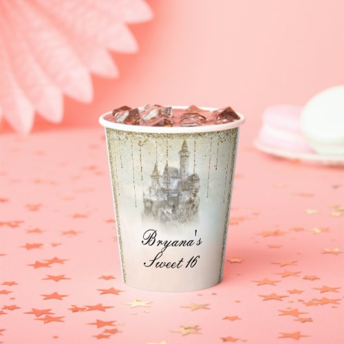 Pink Gold Fairytale Princess Castle Birthday Paper Cups