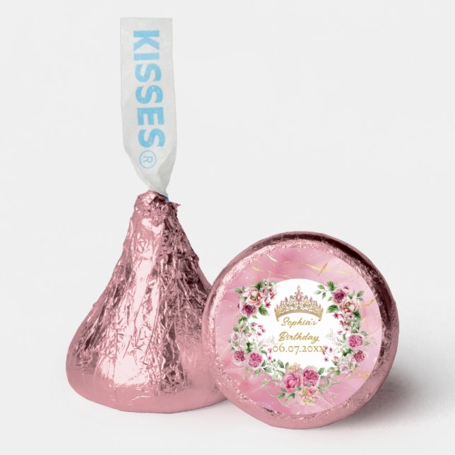 Pink Gold Fairytale Princess Crown Birthday Party  Hershey®'s Kisses® (Front)