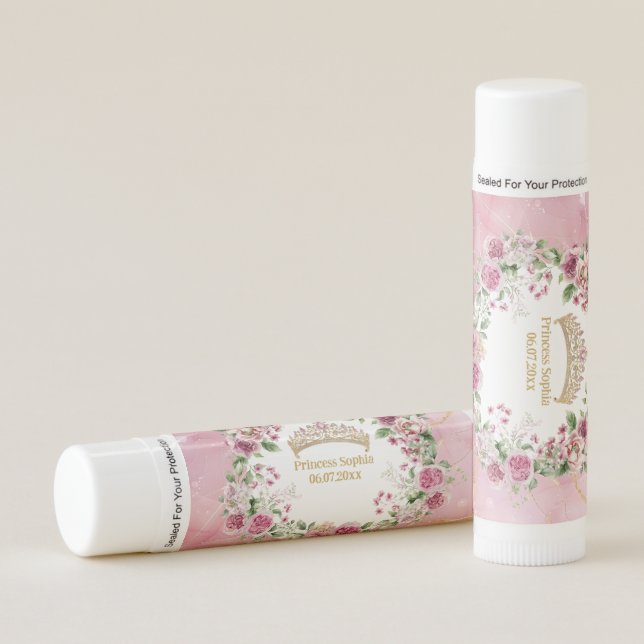 Pink Gold Fairytale Princess Crown Birthday Party  Lip Balm (Front)
