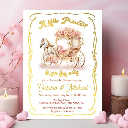 Pink Gold Fairytale Princess Horse Carriage Shower Invitation