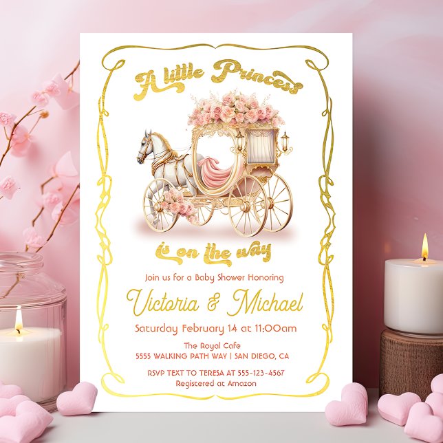 Pink Gold Fairytale Princess Horse Carriage Shower Invitation (Creator Uploaded)