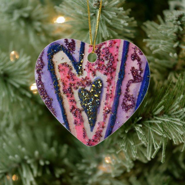 Pink Gold Faith Hearts Art Holiday Gift Ornaments (Tree)