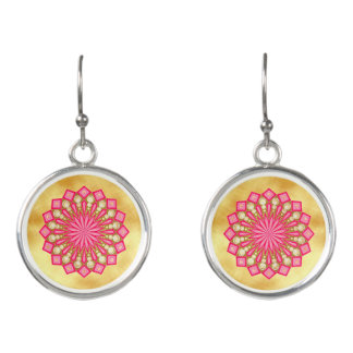 Pink Gold Fantasy Mandala on Soft Gold Background Earrings