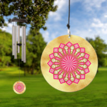 Pink Gold Fantasy Mandala on Soft Gold Background