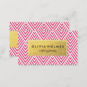Pink & Gold Faux Foil Chevron Business Card (Front/Back)