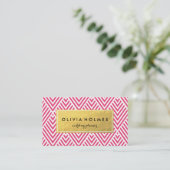 Pink & Gold Faux Foil Chevron Business Card (Standing Front)