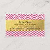 Pink & Gold Faux Foil Chevron Business Card (Back)