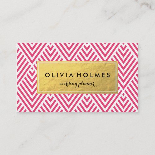 Pink &amp; Gold Chevron Pattern Business Card