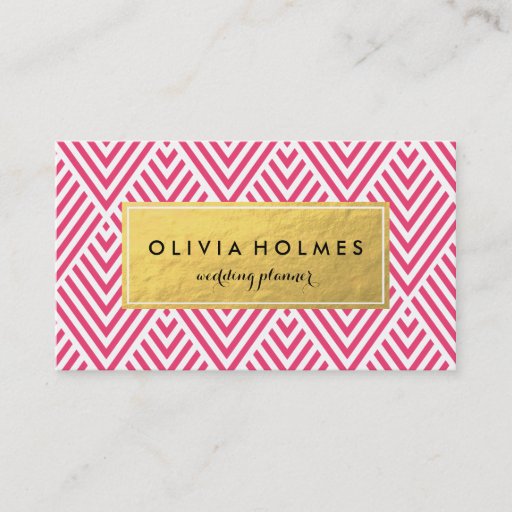 Customizable Pink &amp; Gold Chevron Pattern Business Card