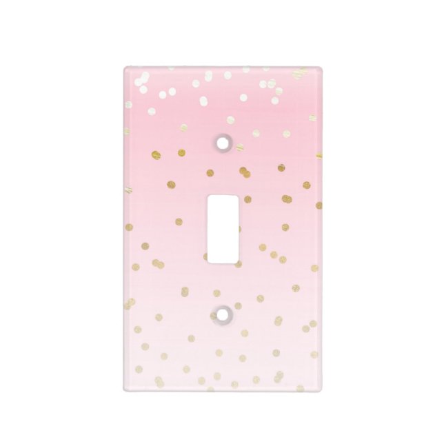 Pink & Gold Faux Foil Shine Golden Confetti Dots Light Switch Cover (Front)