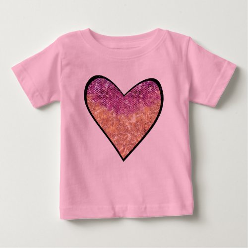 Pink  Gold Faux Glitter Heart Baby T_Shirt