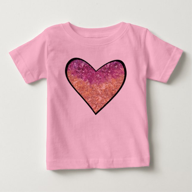 Pink & Gold Faux Glitter Heart Baby T-Shirt (Front)