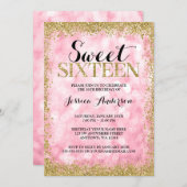 Pink Gold Faux Glitter Lights Sweet 16 Birthday Invitation (Front/Back)