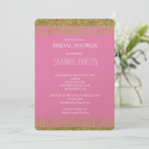 Pink Gold Faux Glitter Stripes bridal shower Invitation