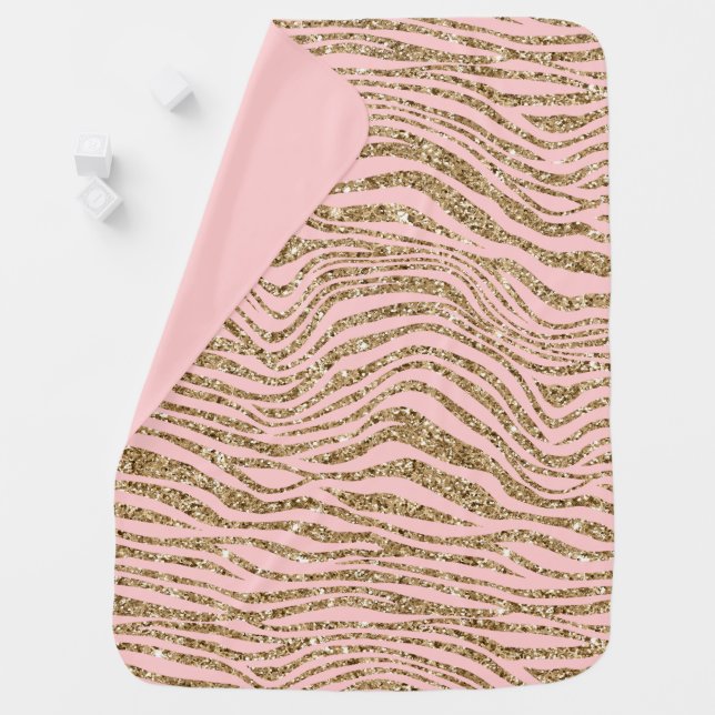 Pink Gold Faux Glitter Zebra Print Baby Blanket (In Situ)
