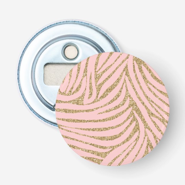Pink Gold Faux Glitter Zebra Print Bottle Opener (Front)