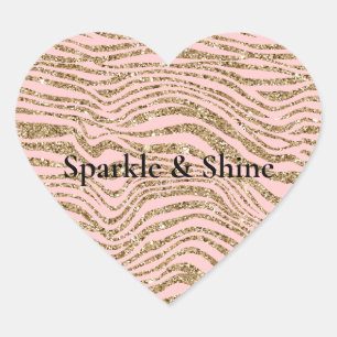 Pink Gold Faux Glitter Zebra Print Heart Sticker