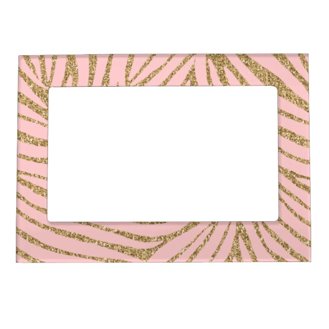 Pink Gold Faux Glitter Zebra Print Magnetic Photo Frame (Front)