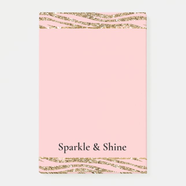Pink Gold Faux Glitter Zebra Print Post-it Notes (Front)