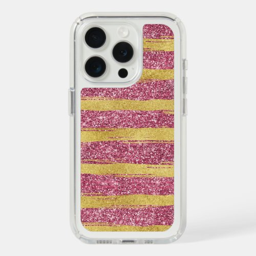 Pink Gold Faux Glittery Stripes iPhone 15 Pro Case