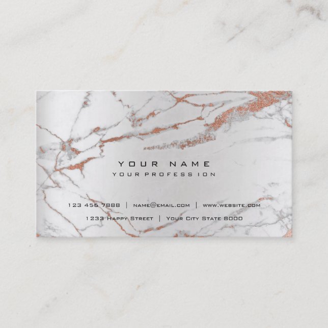 Pink Gold Faux White Gray Marble Vip Pearly Silver Business Card (Front)