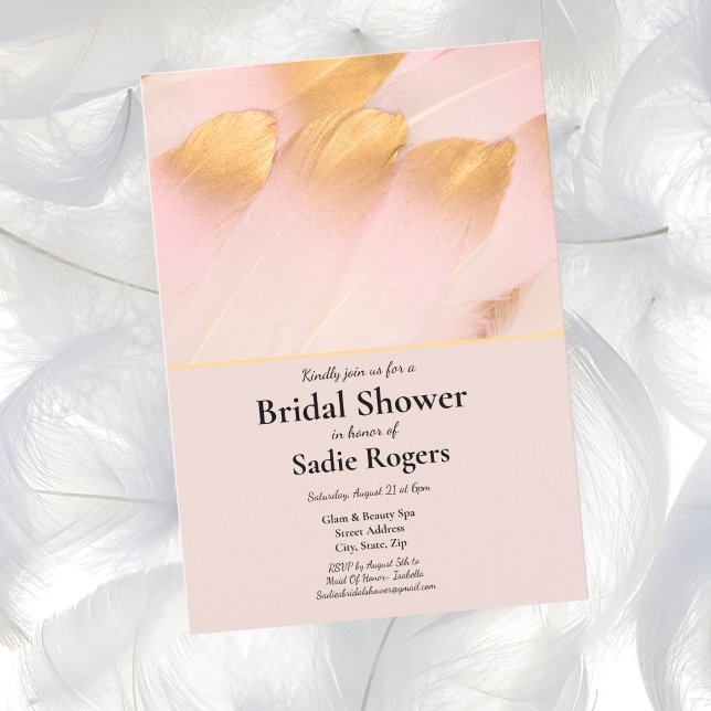 Pink & Gold Feathers Bridal Shower Invitation (Creator Uploaded)