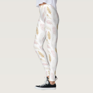 Pink Gold Feathers Leggings