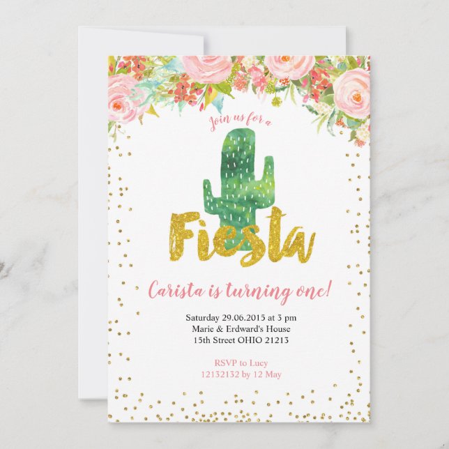 Pink Gold Fiesta First Birthday invitation (Front)