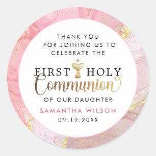 Pink & Gold First Holy Communion Thank You Classic Round Sticker