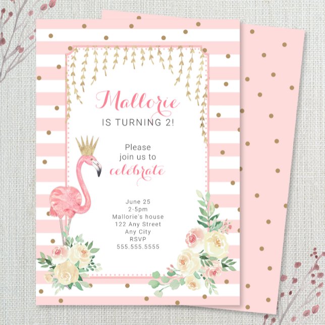 Pink Gold Flamingo birthday party invitation (Creator Uploaded)