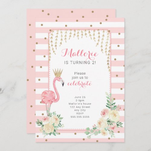 Pink Gold Flamingo birthday party invitation