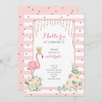 Pink Gold Flamingo Birthday Party Invitation by lemontreecards at Zazzle