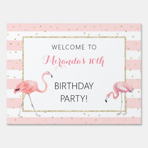 Pink Gold Flamingo birthday party welcome Sign