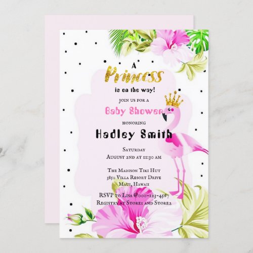 Pink Gold Flamingo Princess Baby Shower Invitation