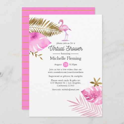 Pink  Gold Flamingo Virtual Baby or Bridal Shower Invitation