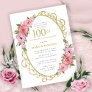 Pink Gold Floral 100th Birthday Party Invitation Postcard