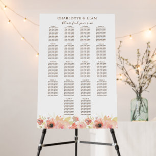 Pink & Gold Floral 18 Table Wedding Seating Chart Foam Board