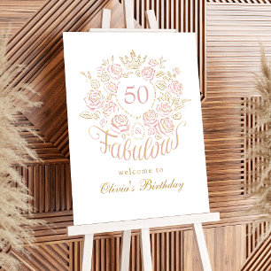Pink & Gold Floral 50 & Fabulous Birthday Welcome Foam Board