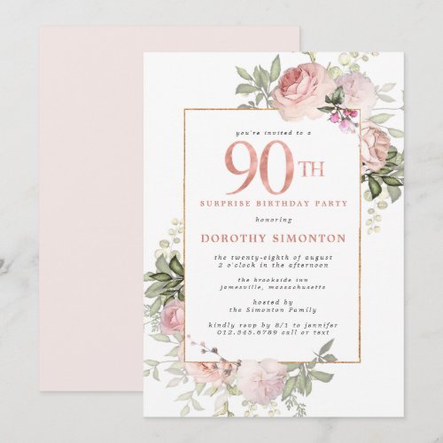 Pink Gold Floral 90th Birthday Party