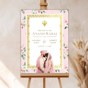 Pink Gold Floral Anand Karaj Wedding Welcome Sign