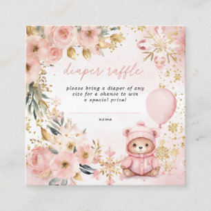 Pink Gold Floral Baby Shower Diaper Raffle Enclosure Card